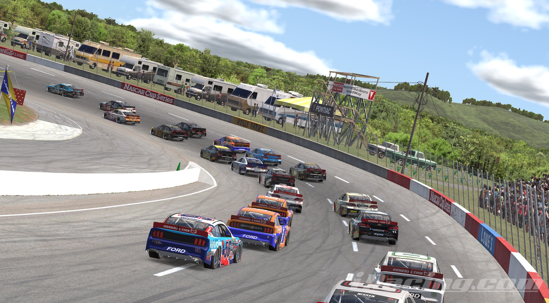 A full field charging through North Wilkesboro Speedway
